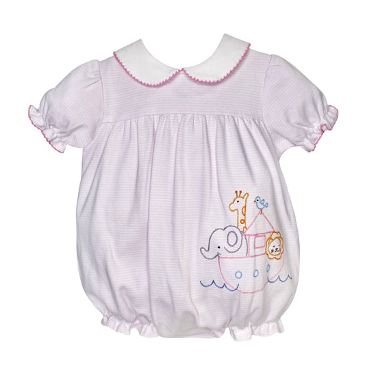 Noah's Ark Embroidered Bubble in Pink