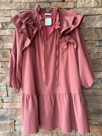 Entro Ruffle Sleeve Ls Brown Dress 1X