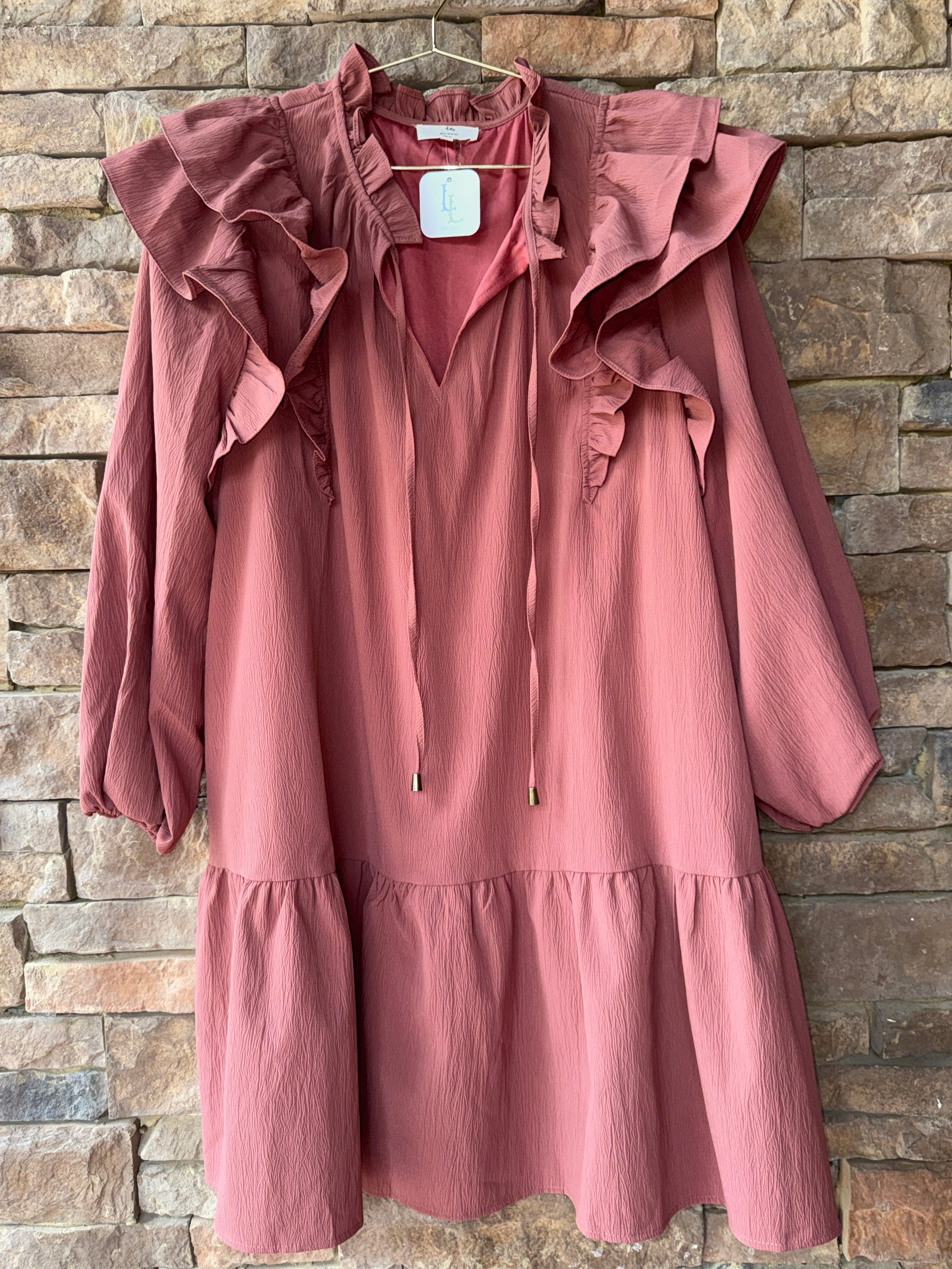 Entro Ruffle Sleeve Ls Brown Dress 1X