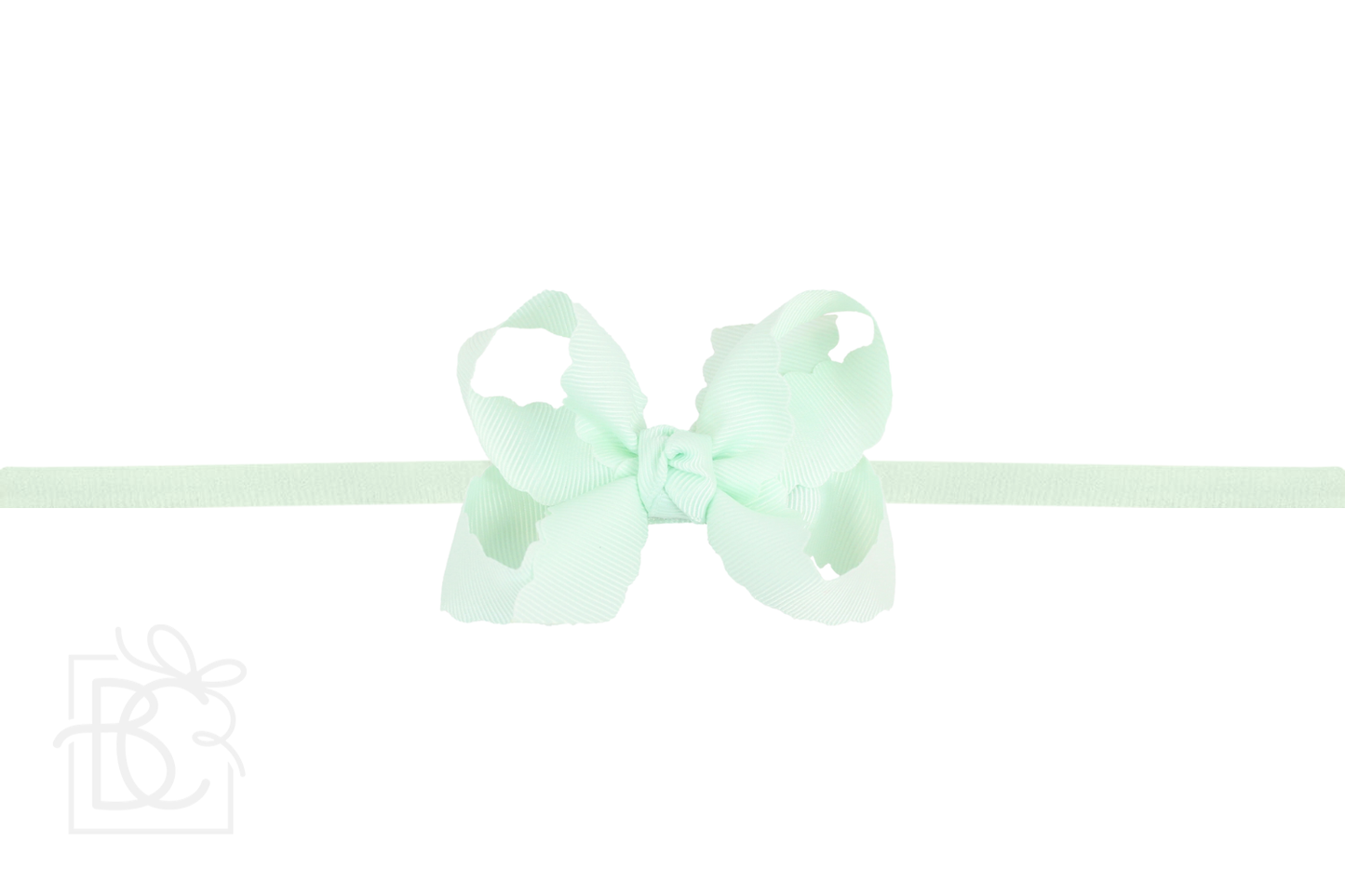 1/4" Nylon Pantyhose Headband w/ Scalloped Edge Bow: Powder Pink / 3.5" Medium
