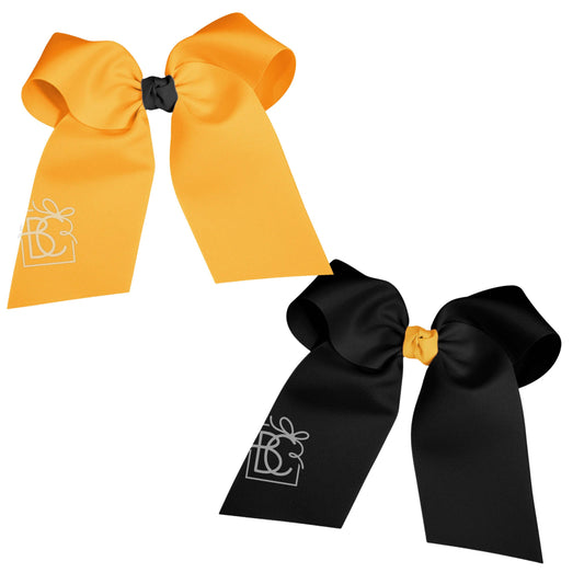 Cheer Bow on Pony-O (Yellow Gold & Black): Black Bow w/ Yellow Gold Knot