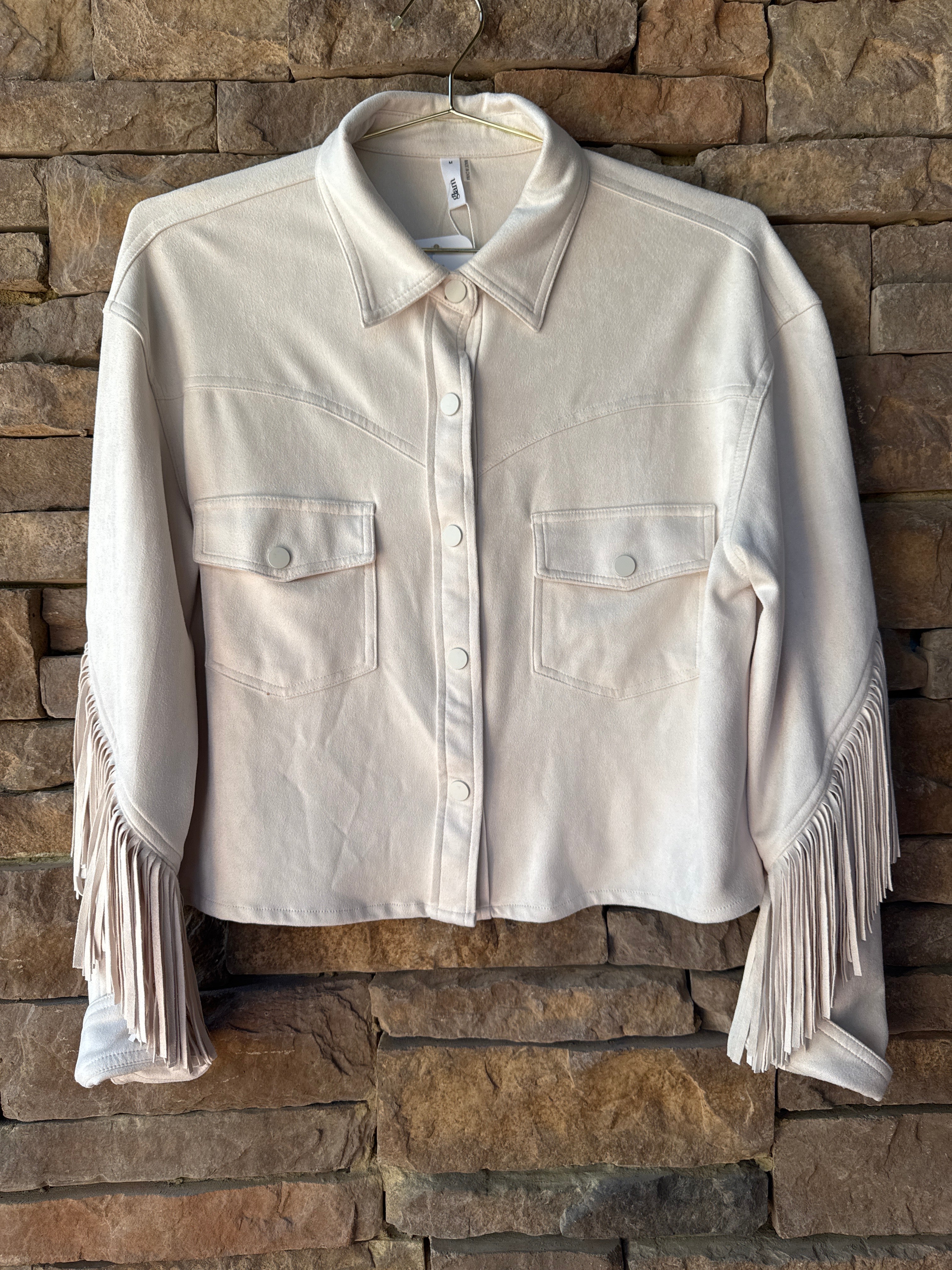 Glam Faux Suede Fringe Jacket M