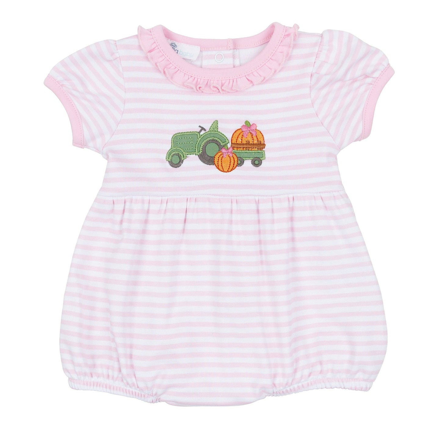 Pumpkin Tractor Applique Ruffle Bubble - Pink