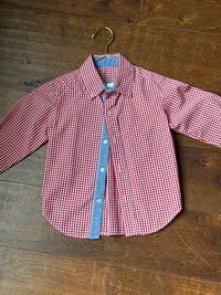 Kelly's Kids Red Gingham Ls Button Down 4-5T