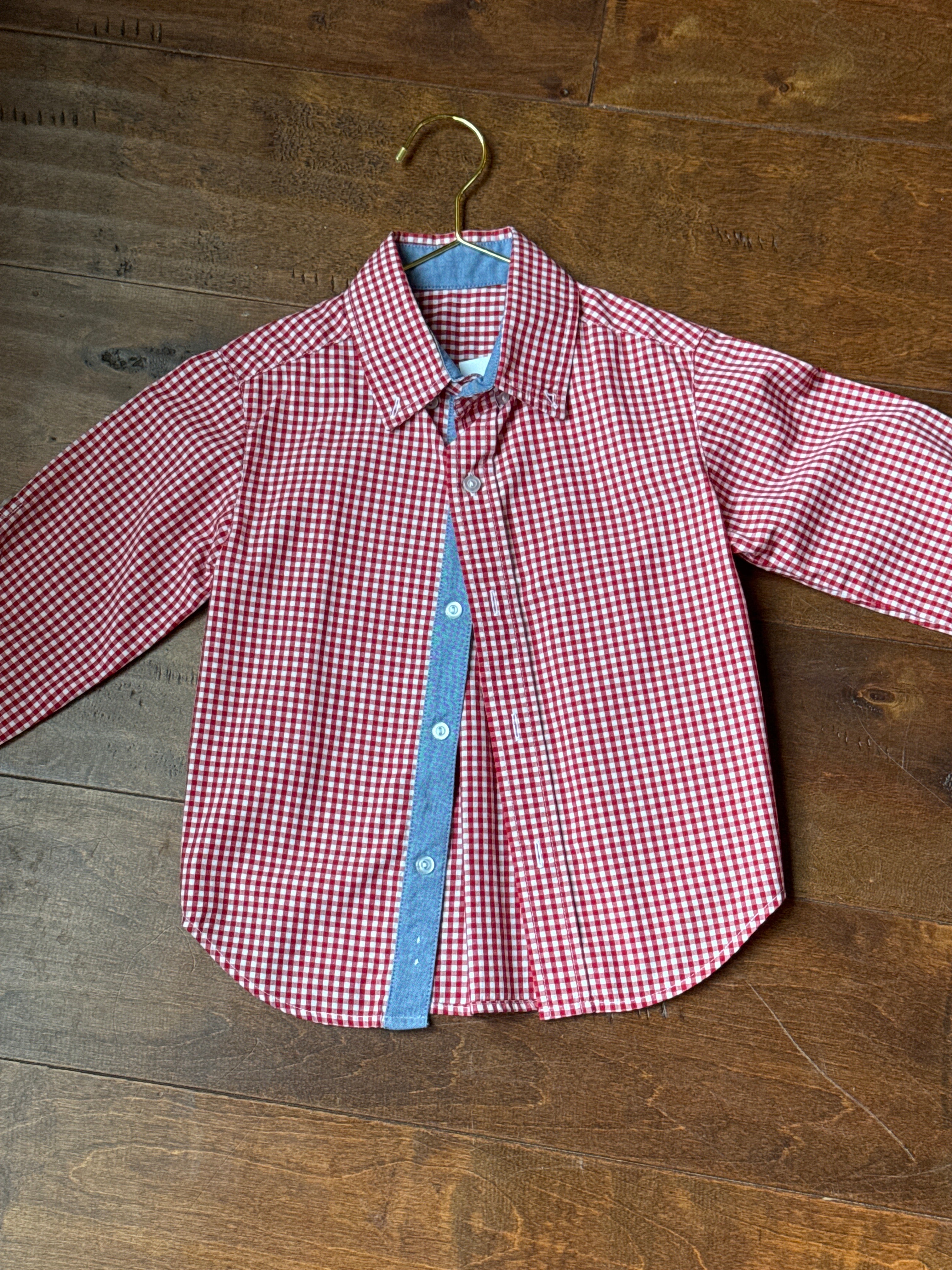 Kelly's Kids Red Gingham Ls Button Down 4-5T