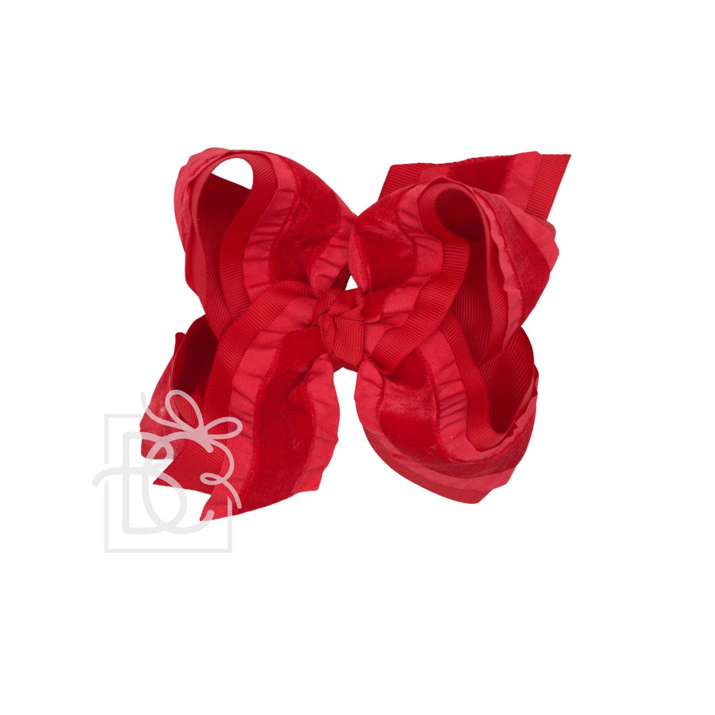 Double Ruffle/ Grosgrain Layered Hair Bow: Red / 5.5" Huge