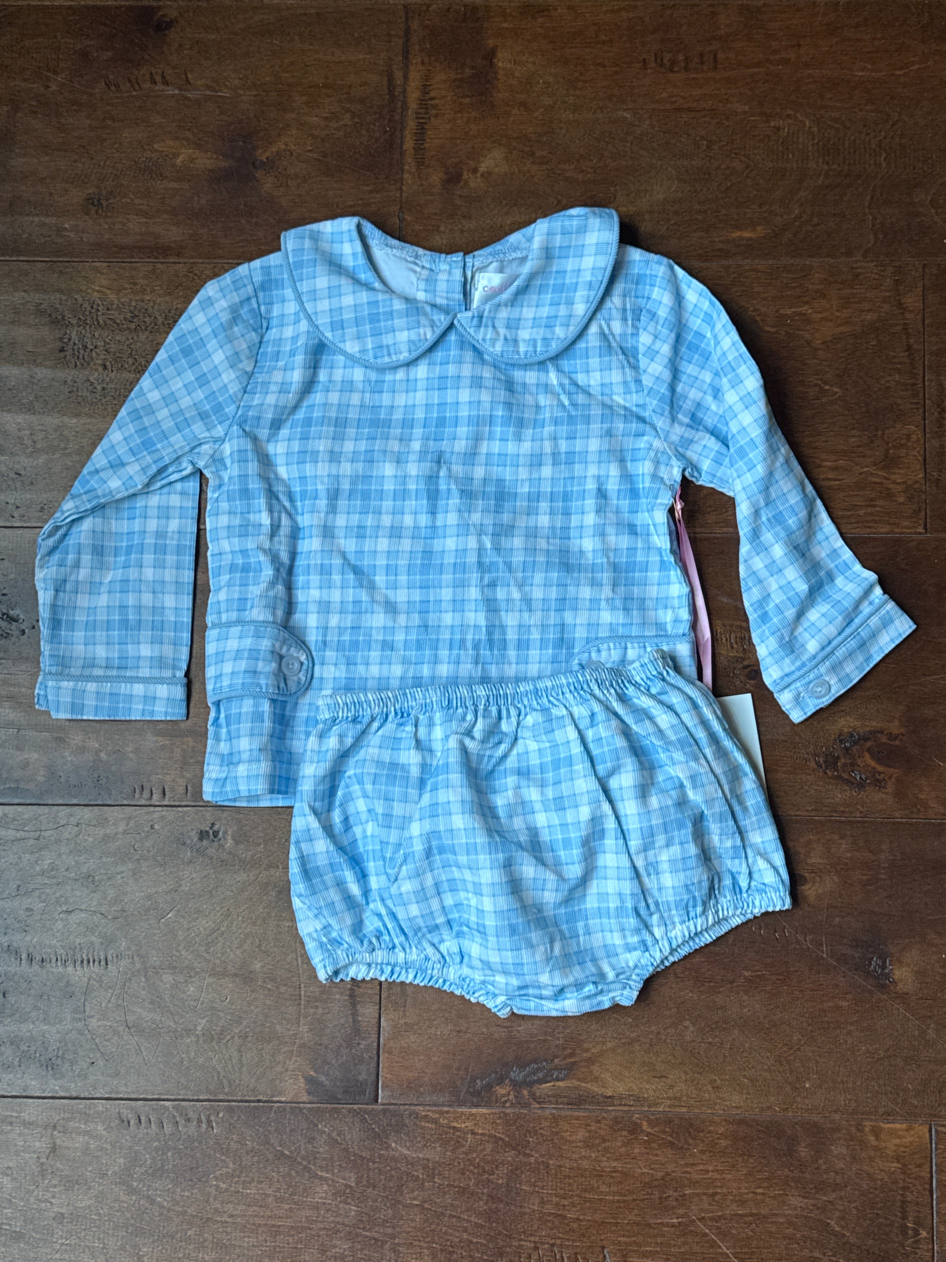 Cecil & Lou Plaid Blue & White Diaper Collared Set 18M