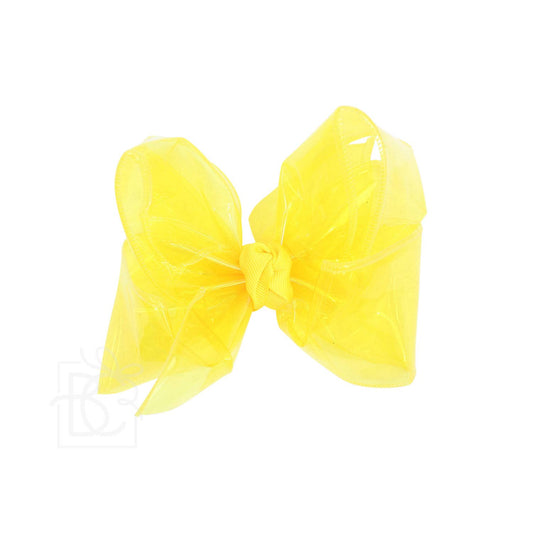 WATERPROOF BOWS ON ALLIGATOR CLIP: 5.5" Huge - 2.5" Ribbon on Alligator Clip / BRIGHT YELLOW
