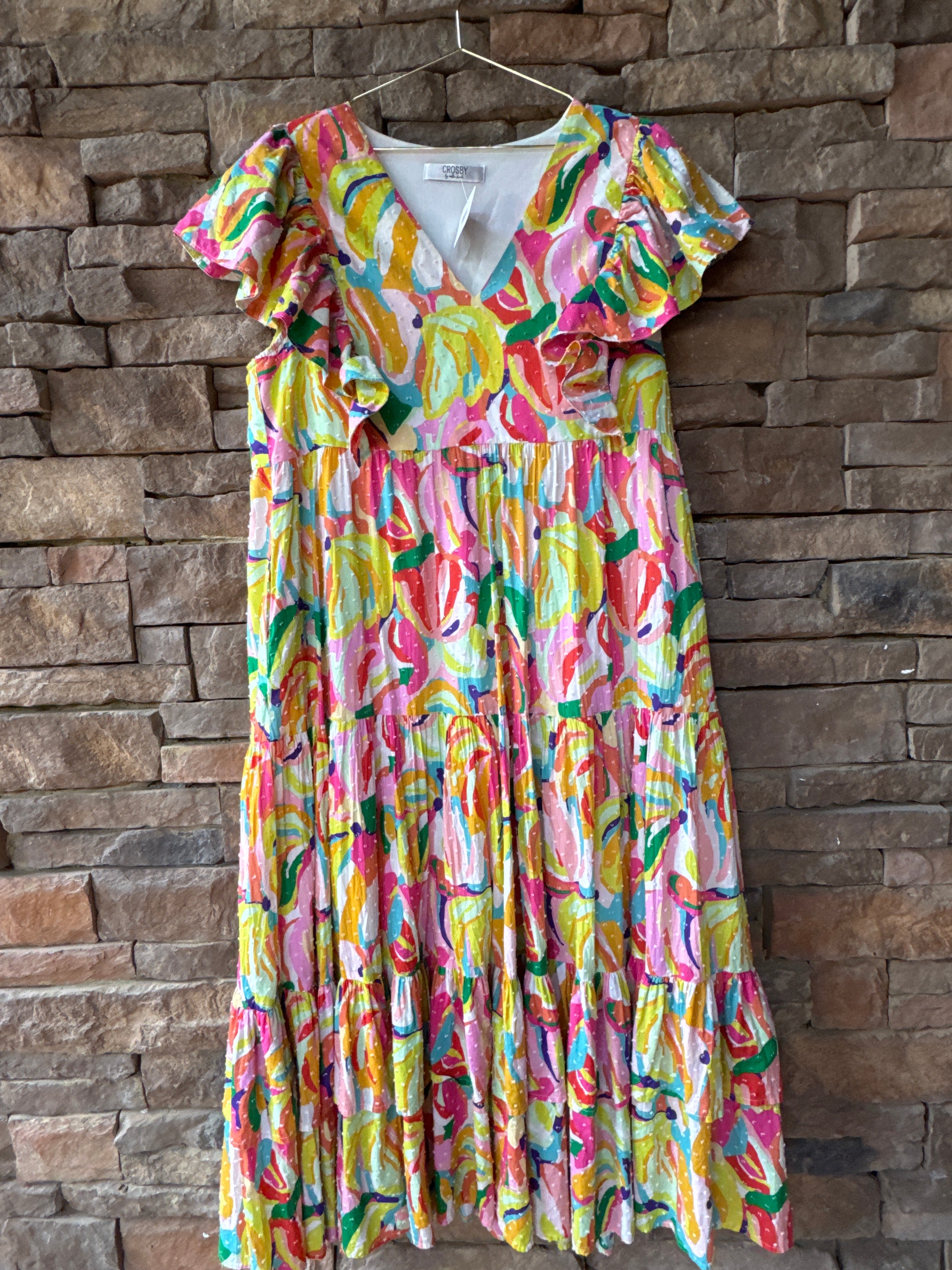 Crosby Multi Colored Art Print Maxi Dress XL