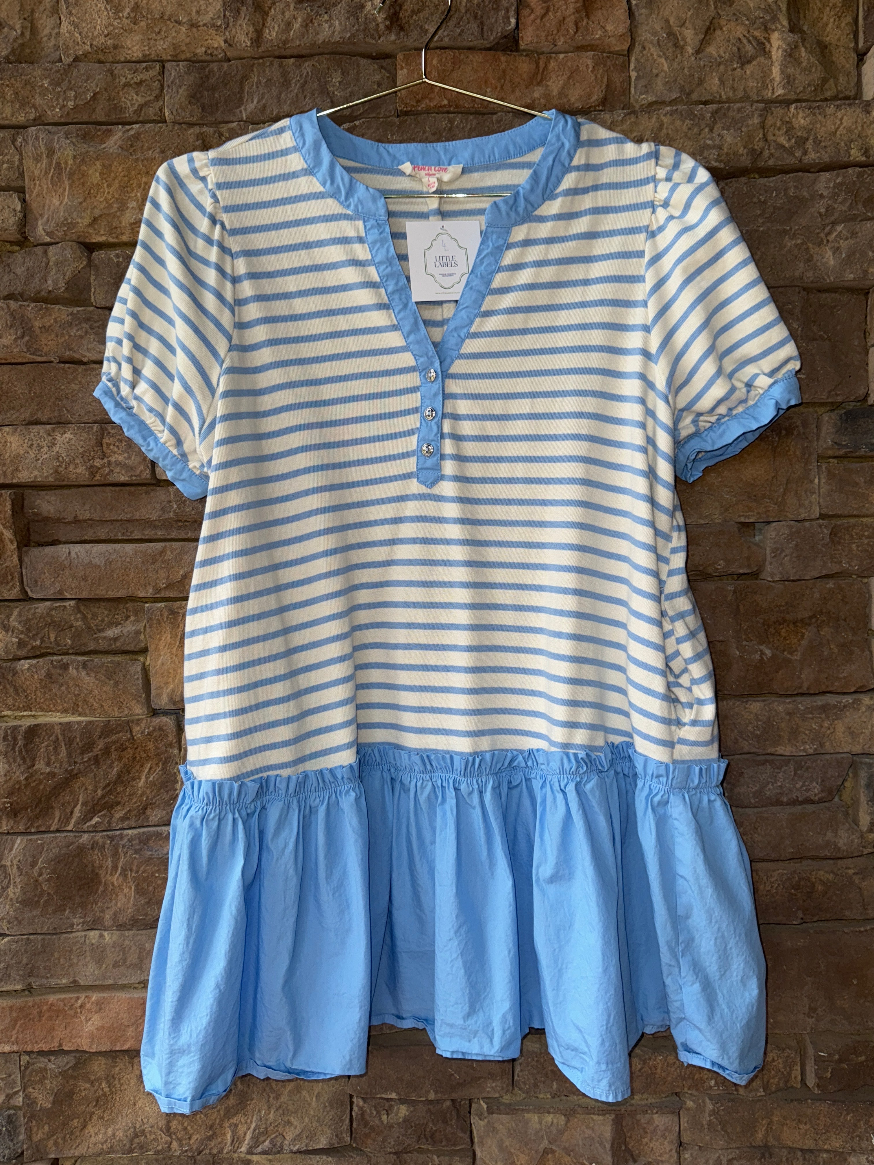 Peach Love Blue and White Stripe Mini Dress L