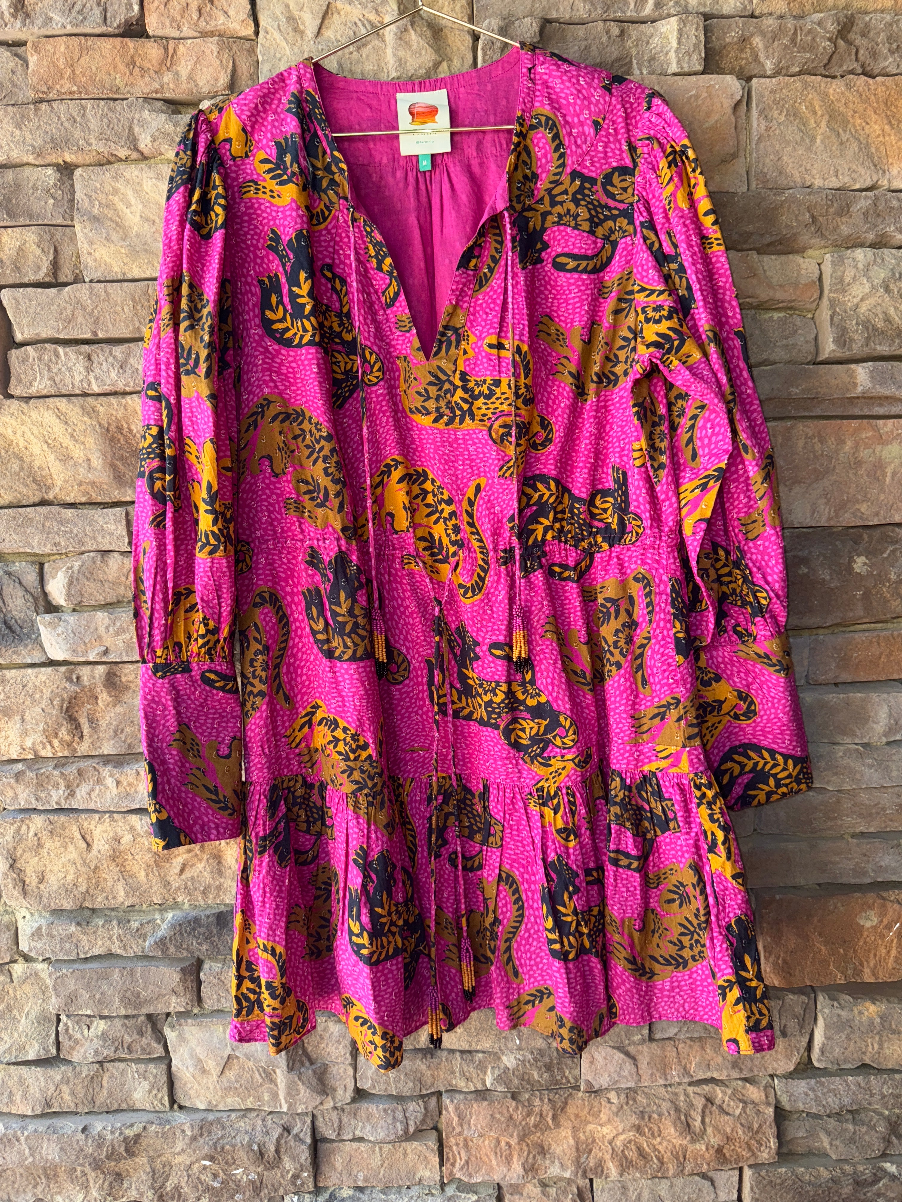 Farm Rio Fuchsia Cheetah LS Dress M
