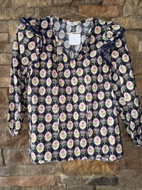 Entro Floral LS Navy Swing Top M
