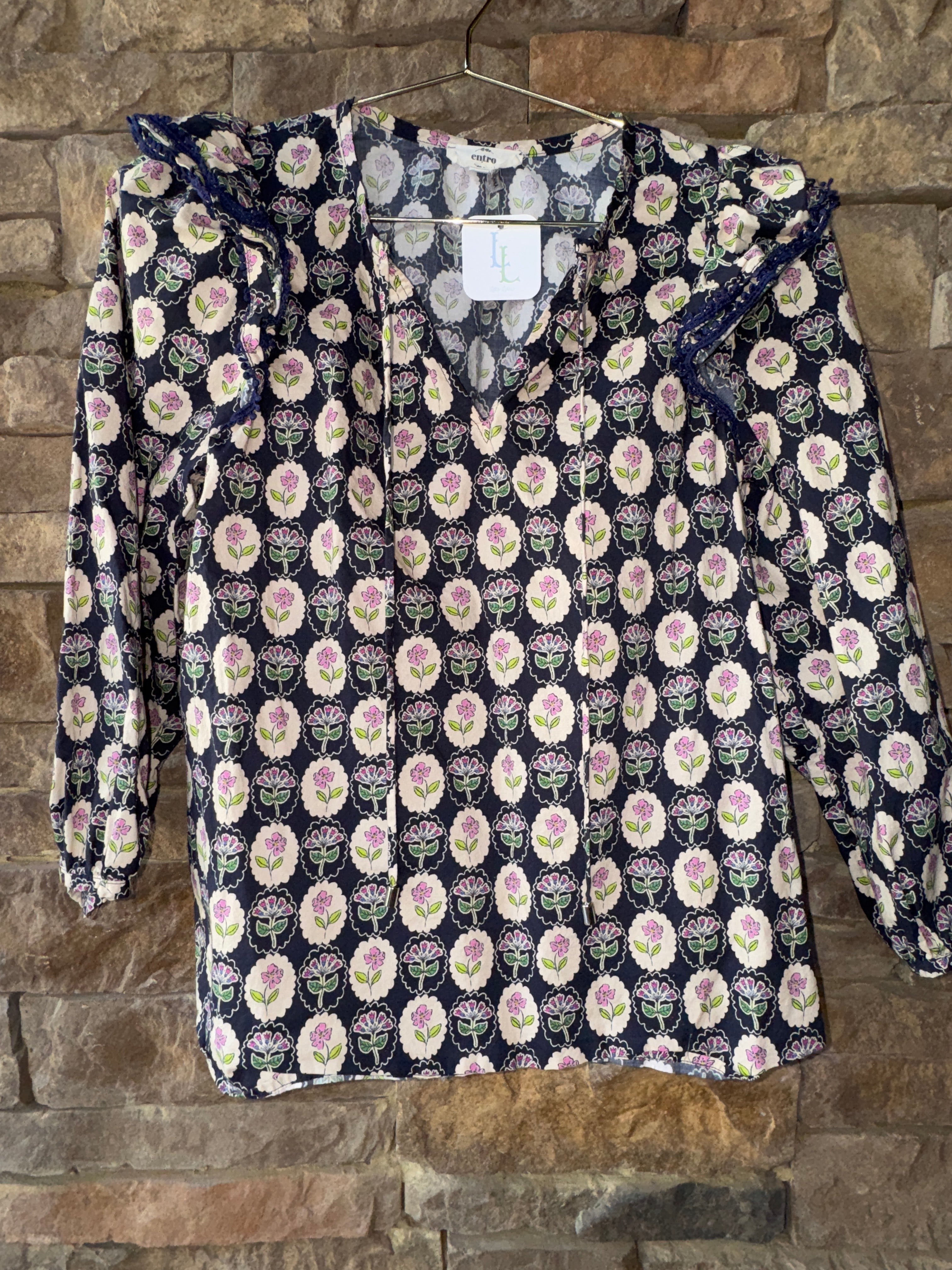 Entro Floral LS Navy Swing Top M
