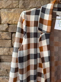 LOFT Brown and Tan Check Cardigan L