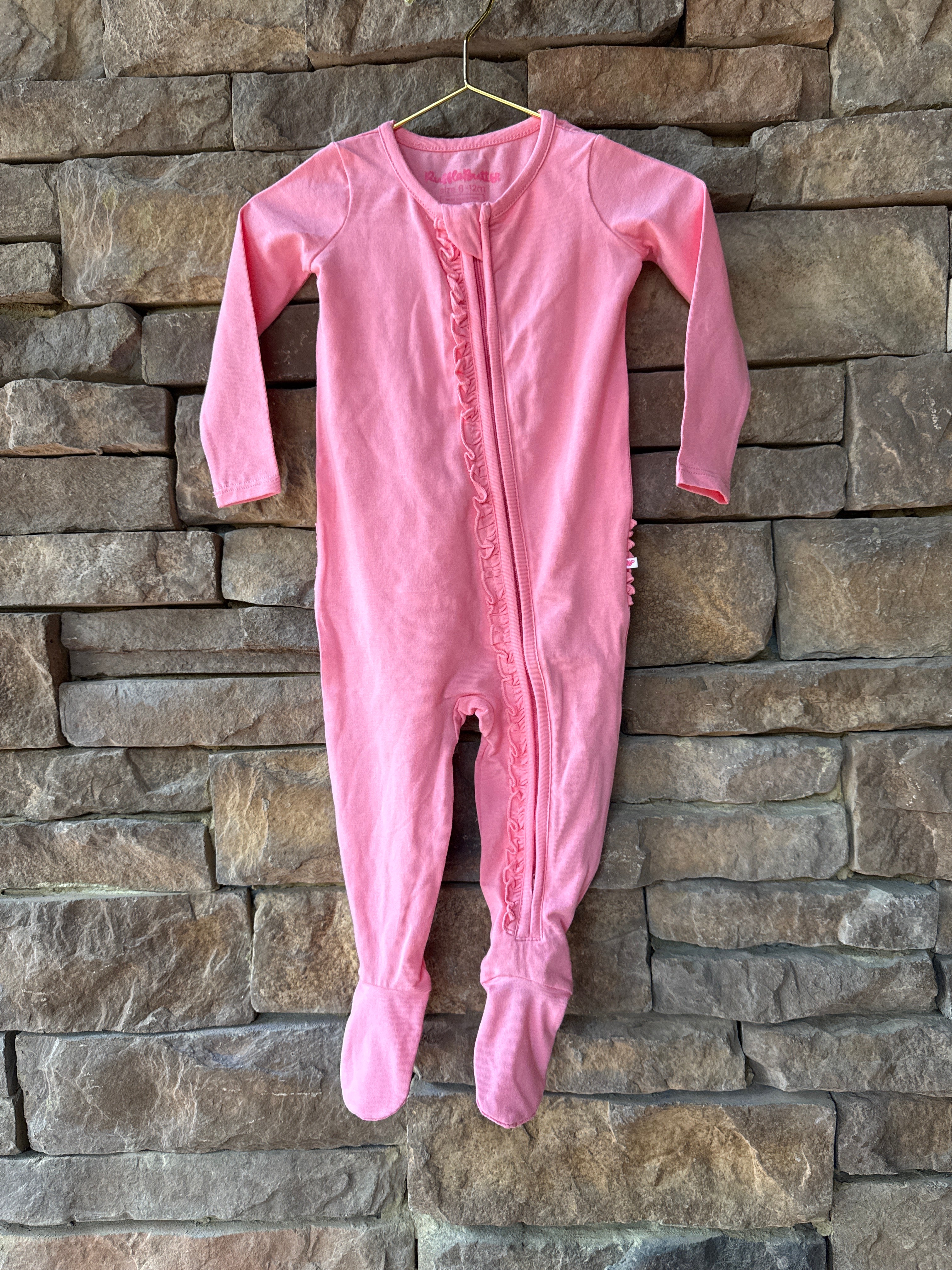 RuffleButts Pink Ruffle Footie 6-12m