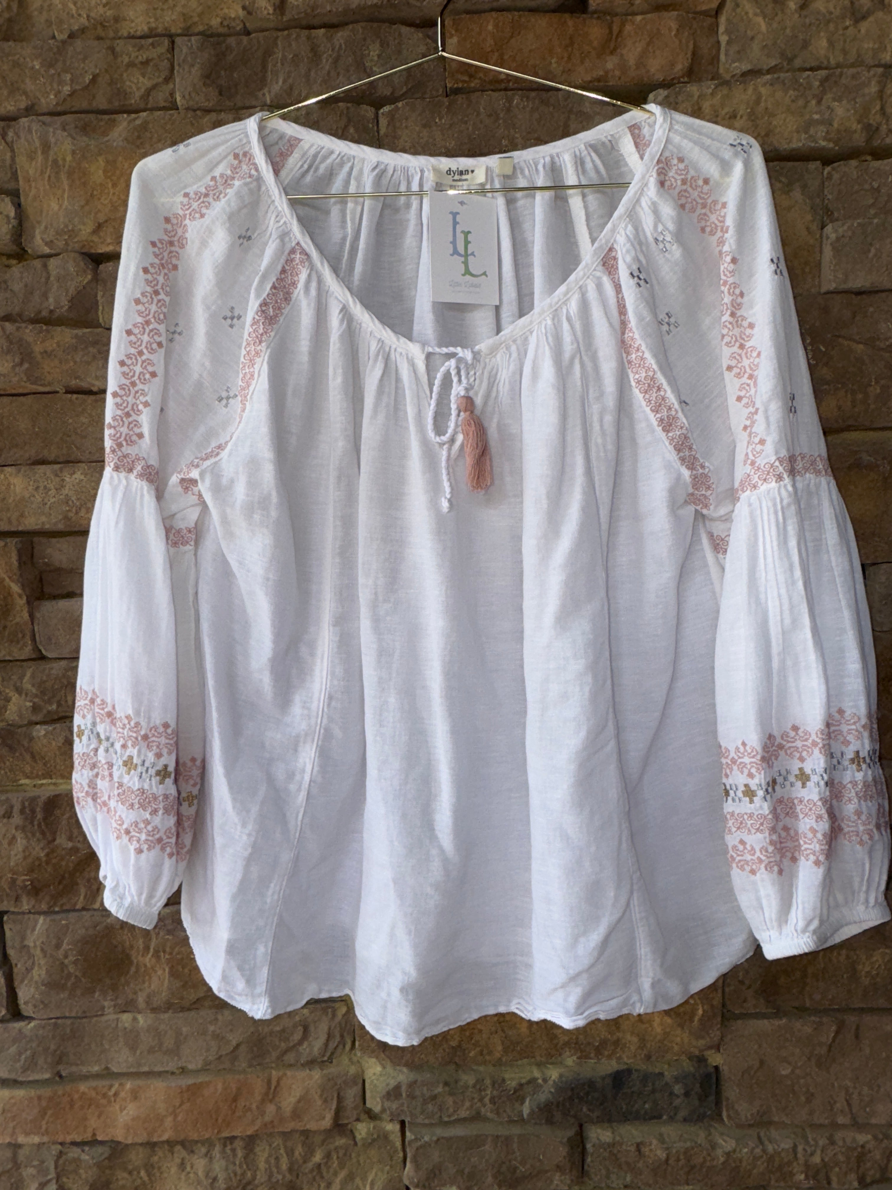 Dylan Top LS Embroidered Gauze Top M