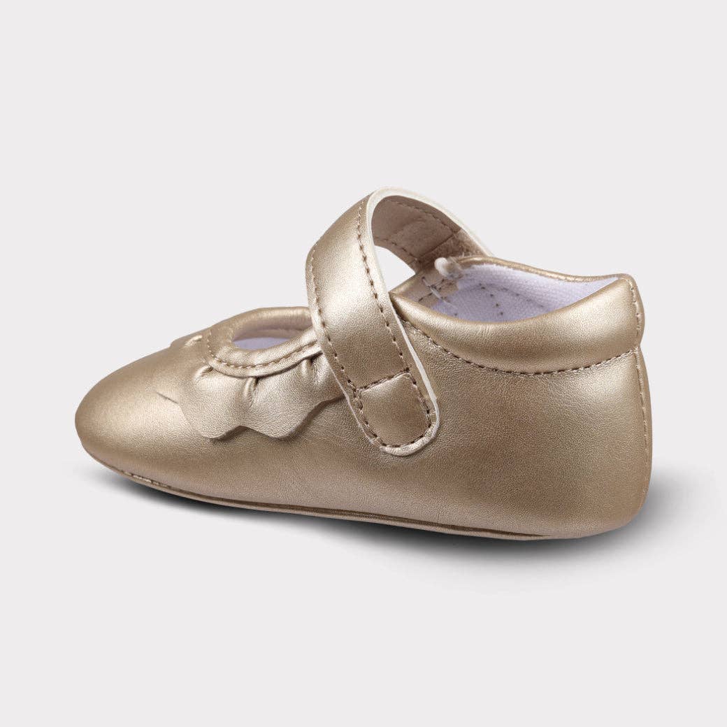 Amina Girls Hook & Loop Crib Shoe: Gold