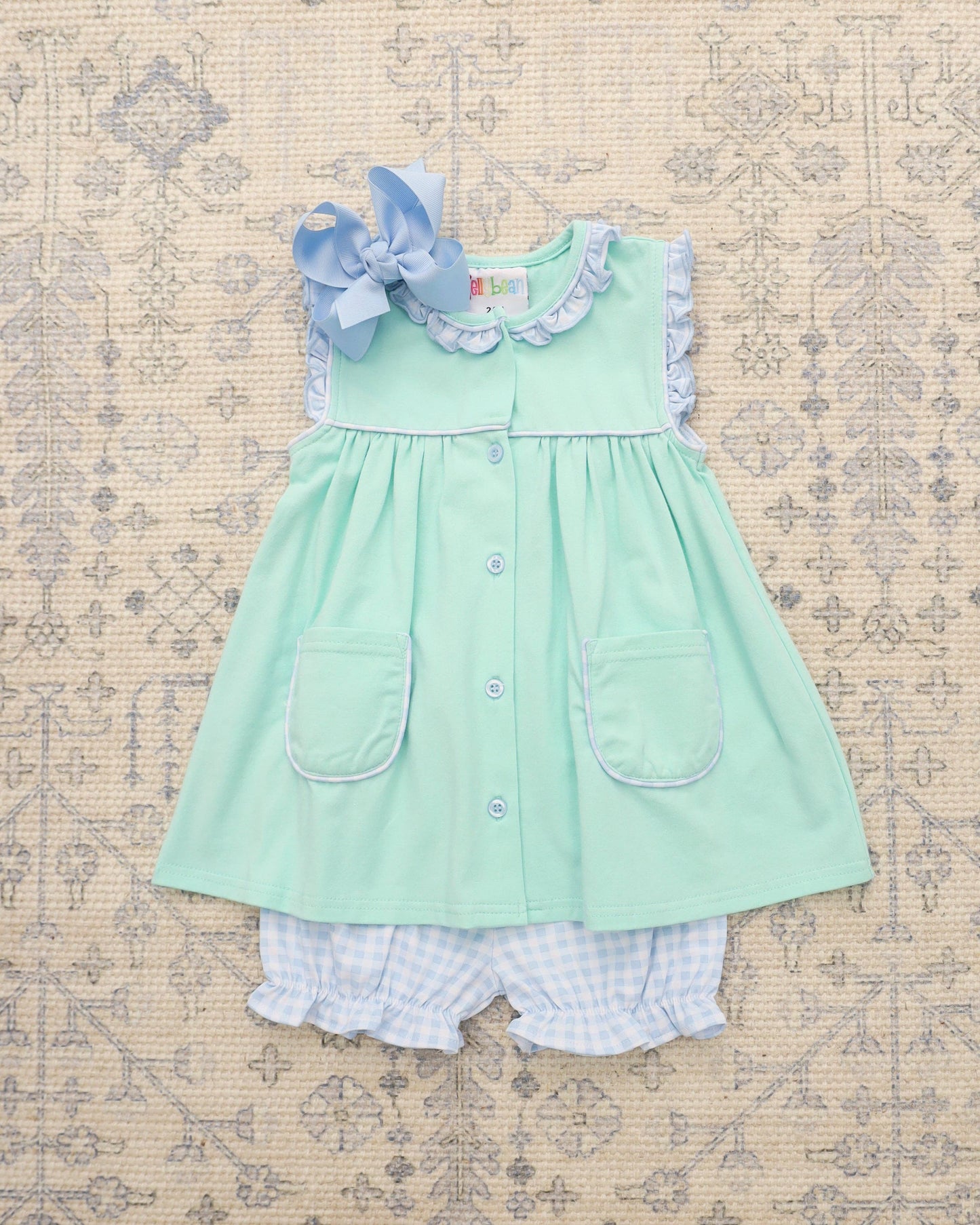 Harper Bloomer Set-Mint w/ Light Blue Gingham