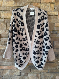 MudPie Leopard Fuzzy Cardigan OS