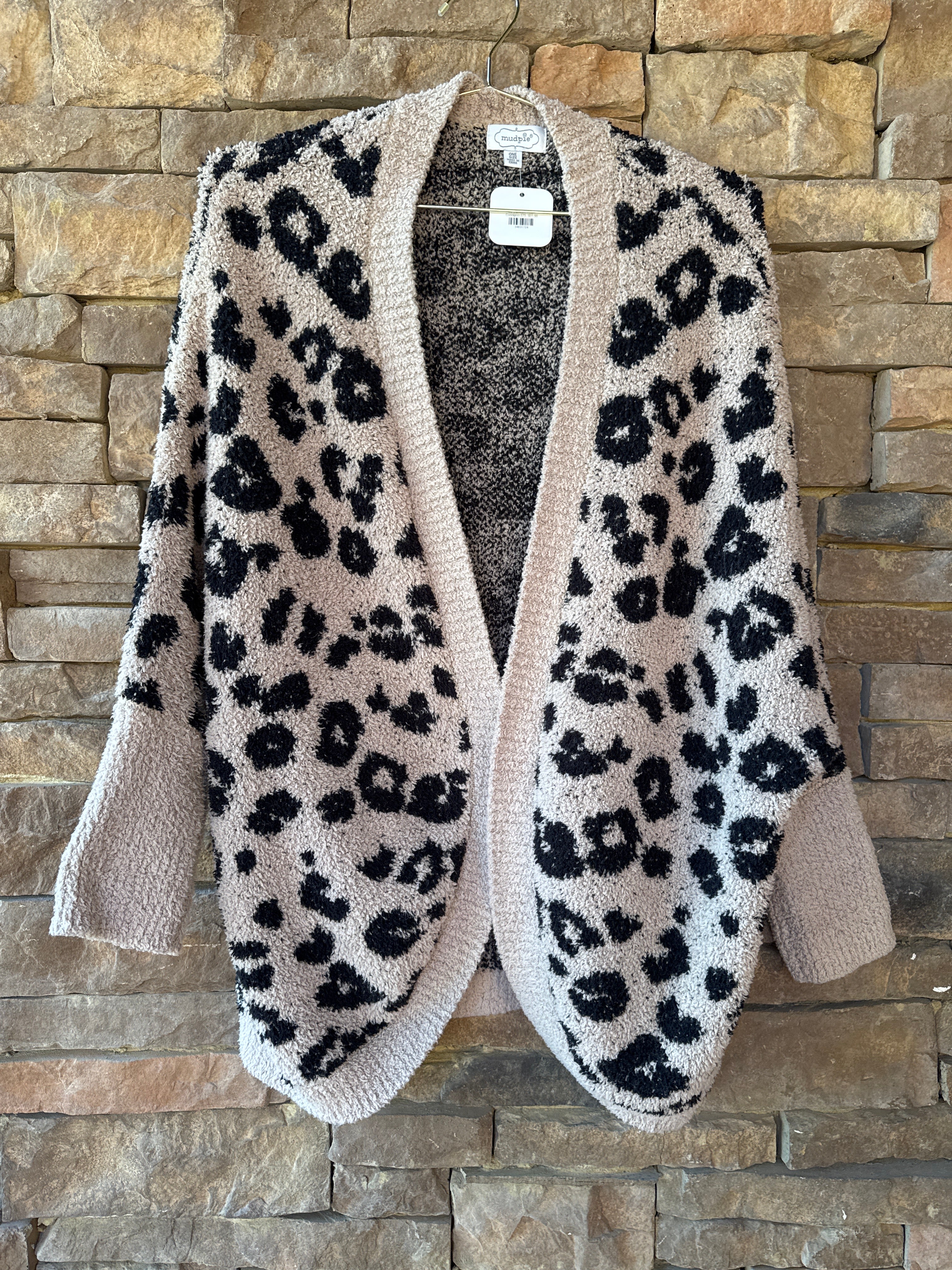 MudPie Leopard Fuzzy Cardigan OS