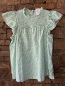 C&I Green and Pink Leopard Smocked Top S