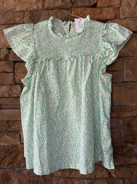 C&I Green and Pink Leopard Smocked Top S