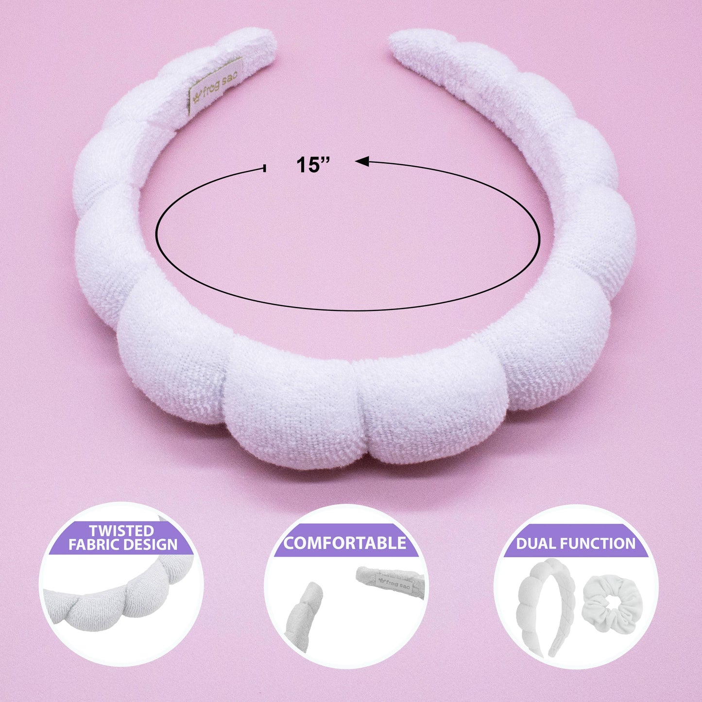 Spa Headband - Skincare Headband & Scrunchie Wristband Set: Hot Pink