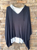 Capote Notched V Neck Hooded Pullover M