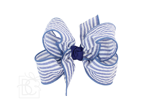 SEERSUCKER BOW ON CLIP: Navy / 4.5" Large - 1.5" Ribbon on Alligator Clip