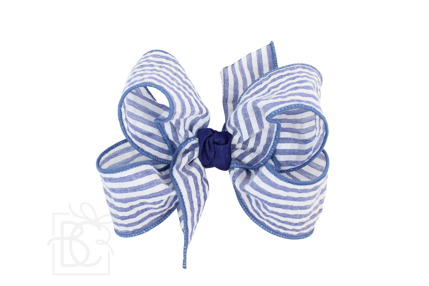SEERSUCKER BOW ON CLIP: Millenium Blue / 4.5" Large - 1.5" Ribbon on Alligator Clip