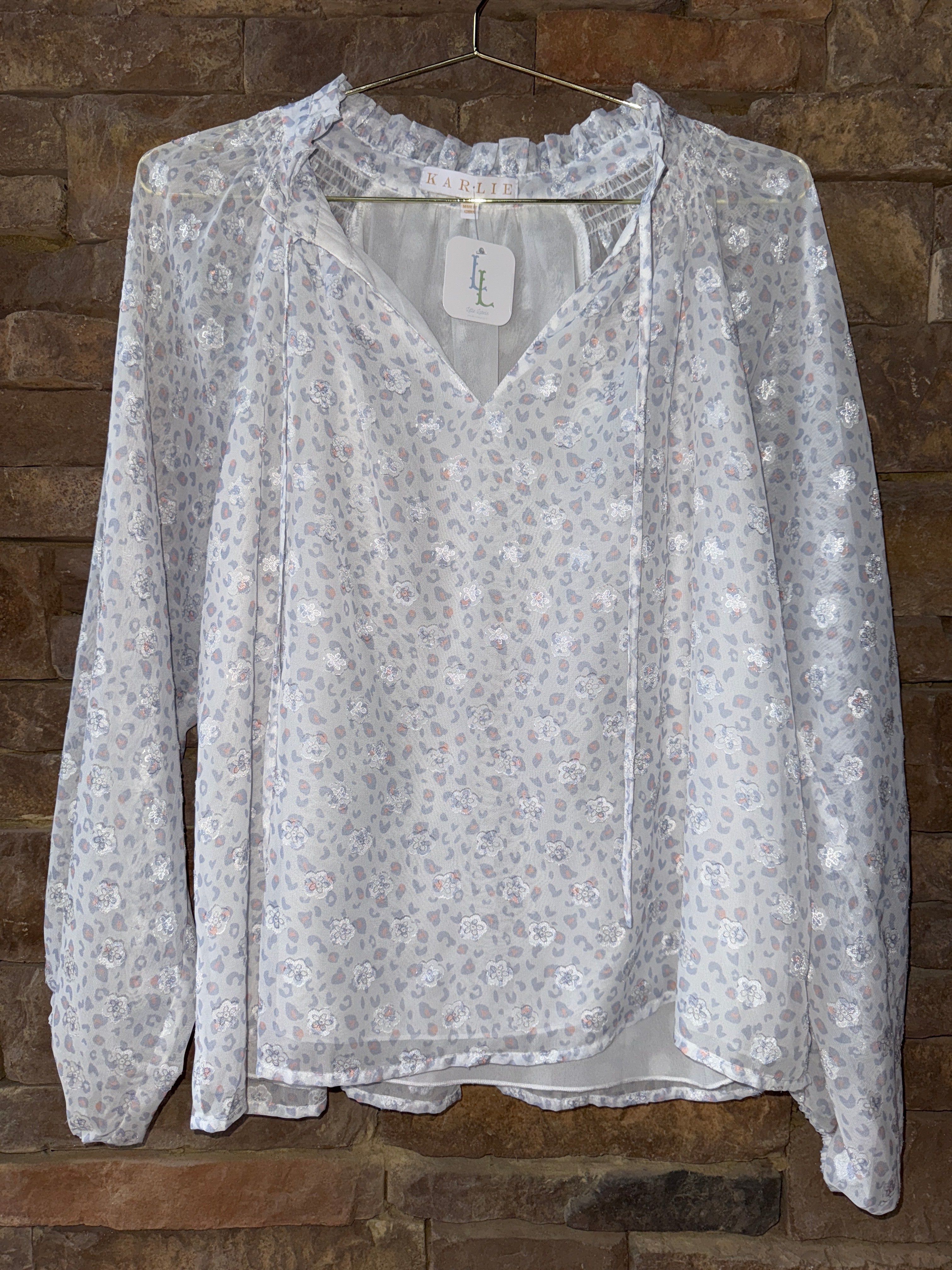 Karlie White Leopard Blouse Ls M