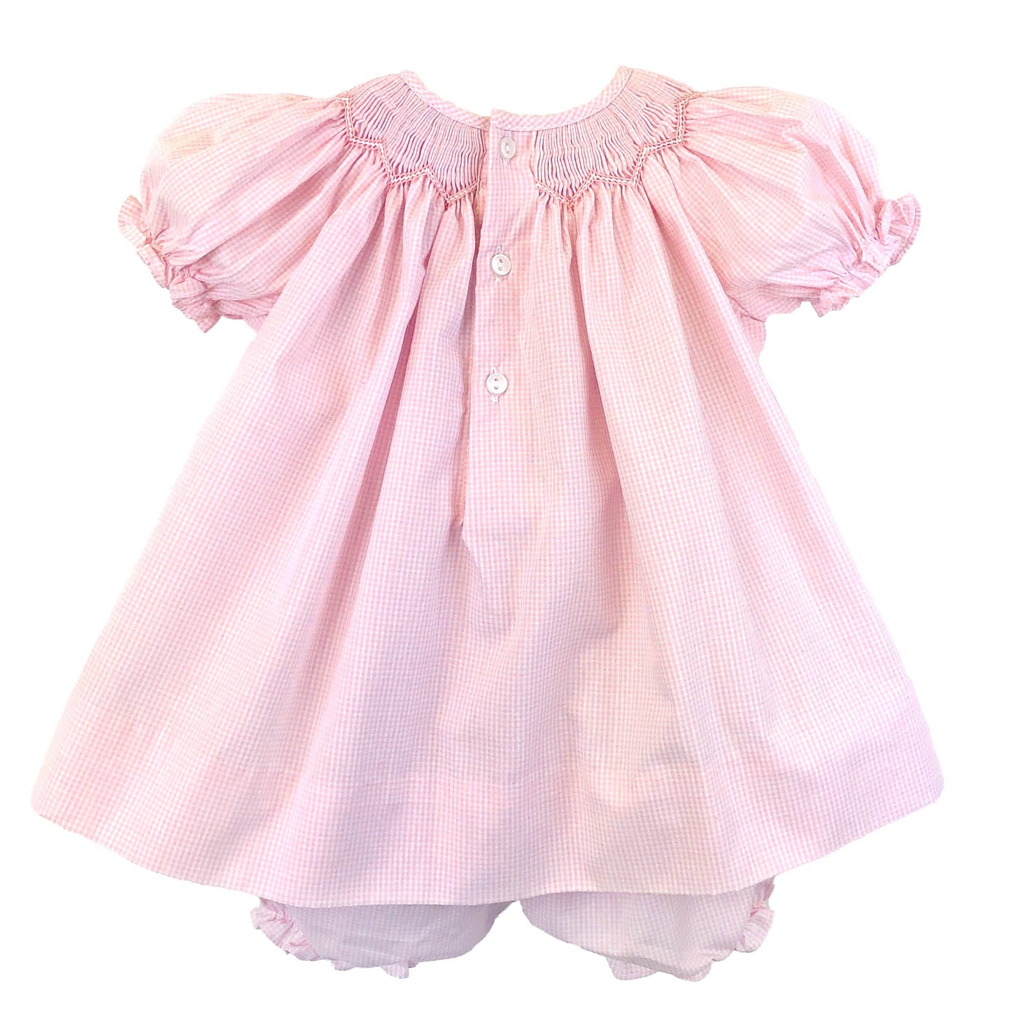 Bishop Zig-Zag Smocked Dress w/Dainty Pearls & Bloomers