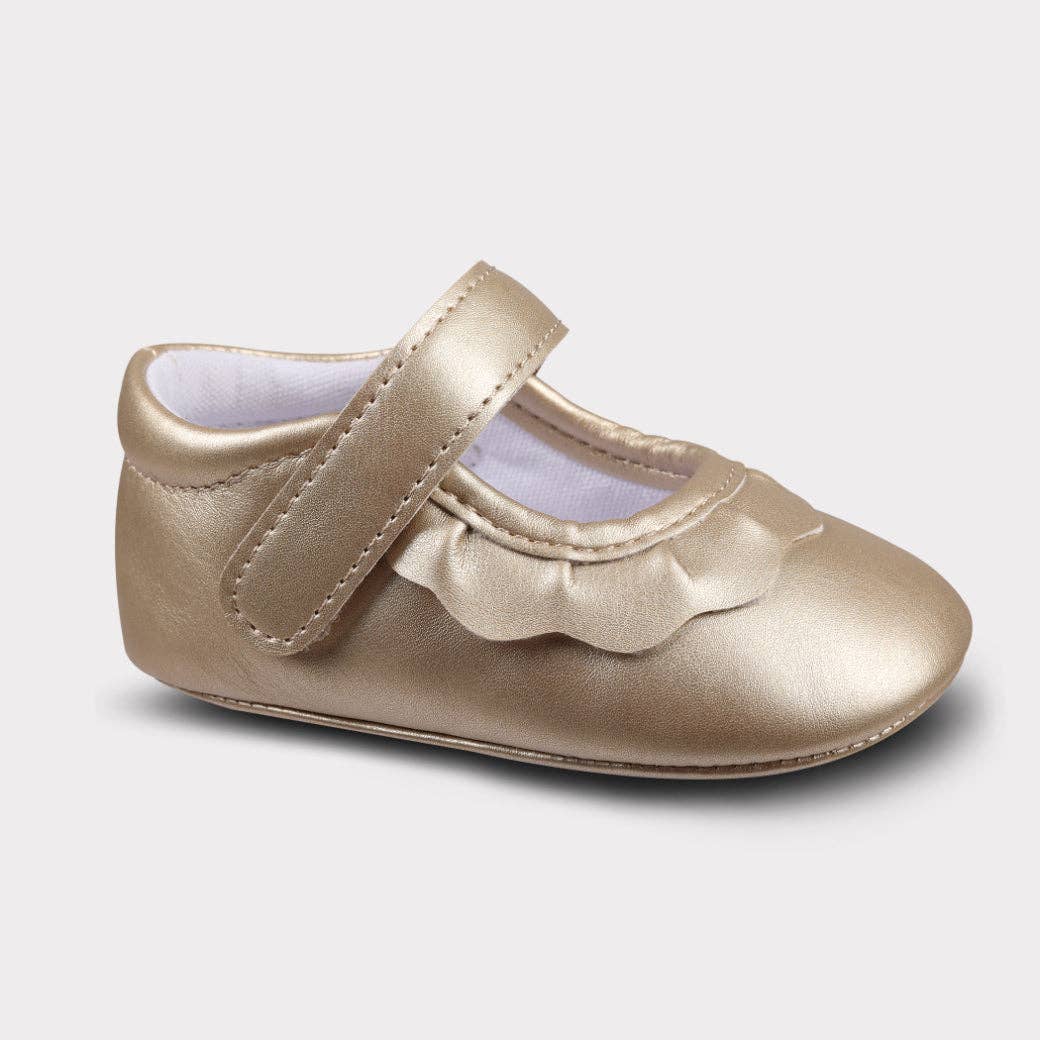 Amina Girls Hook & Loop Crib Shoe: Gold