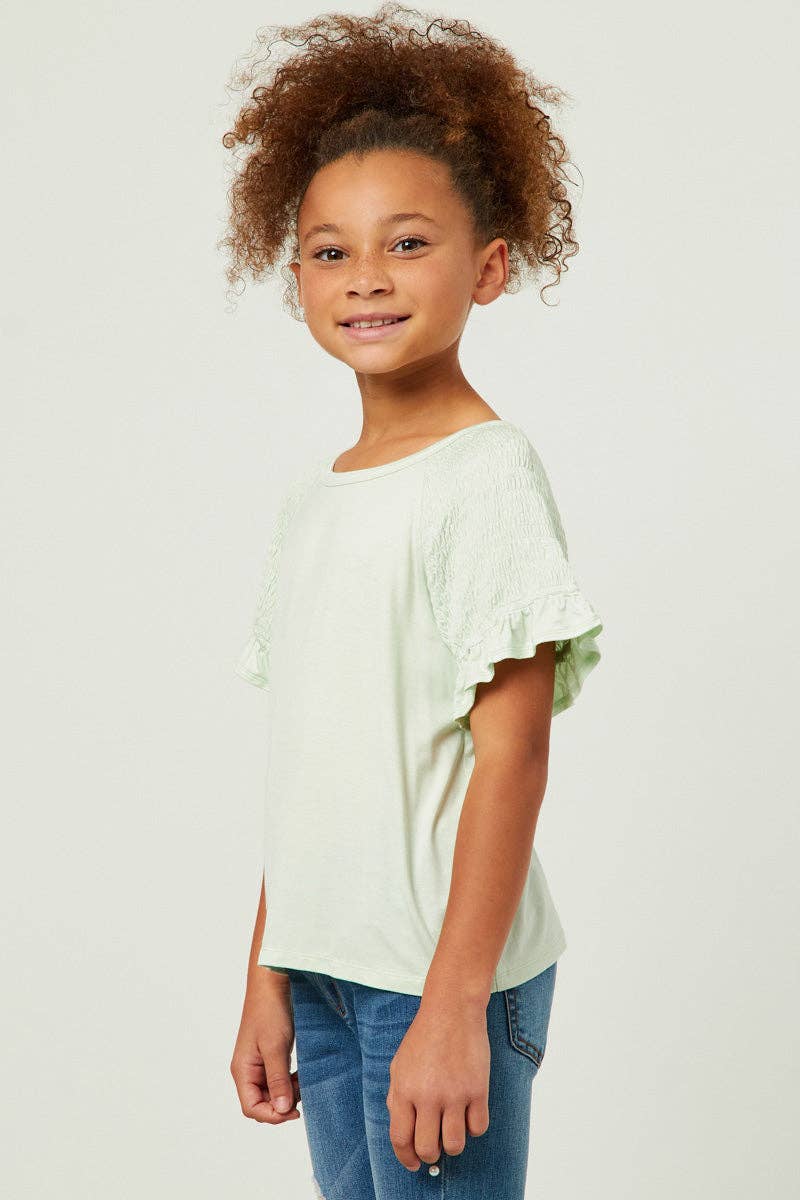 Girls Smocked Shoulder Ruffle Sleeve Top