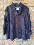 Black and Gold Tiki Collared LS Top XL