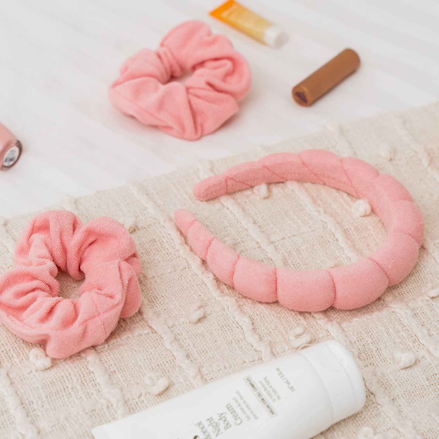 Spa Headband - Skincare Headband & Scrunchie Wristband Set: Hot Pink