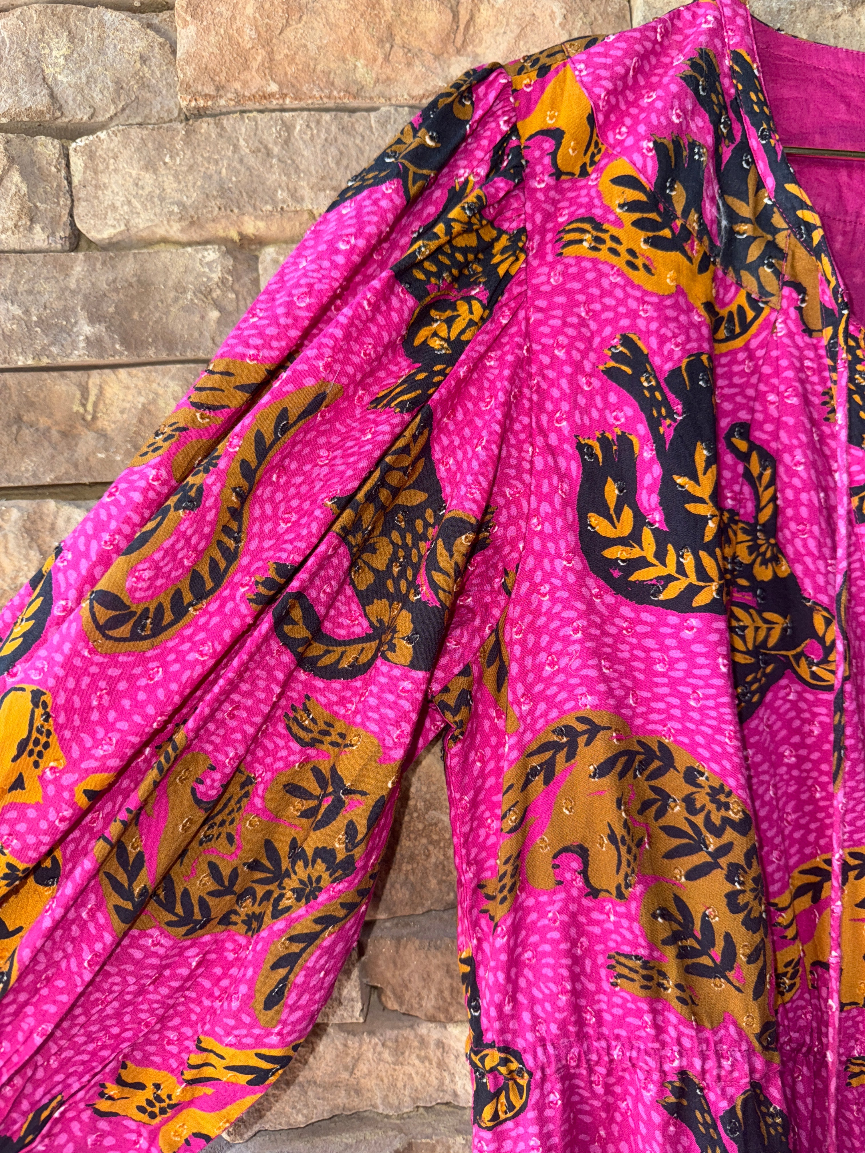 Farm Rio Fuchsia Cheetah LS Dress M