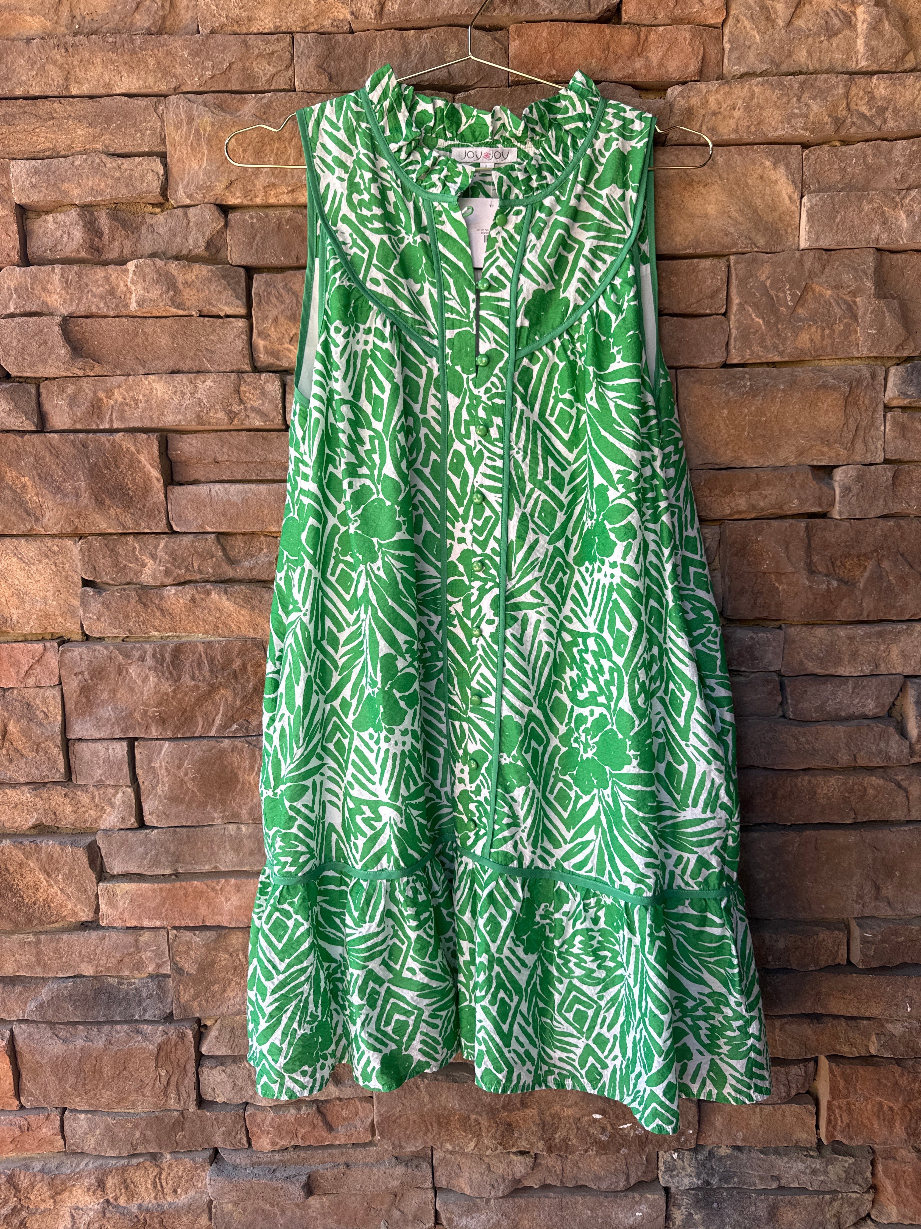 JOY JOY Palm Leaf Swing Dress L (NWOT)
