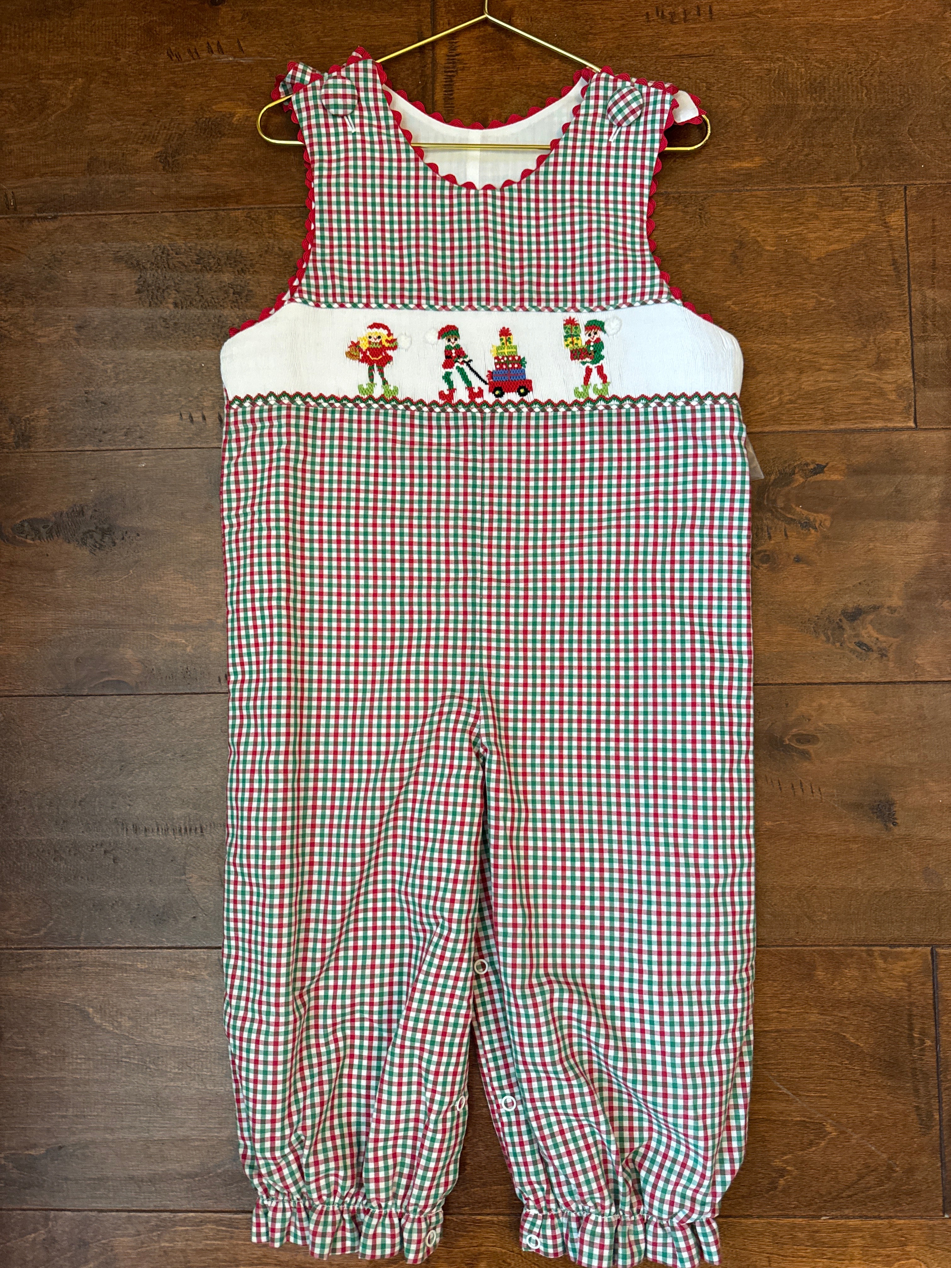Three Sisters Christmas Elves Smocked Longall 3T
