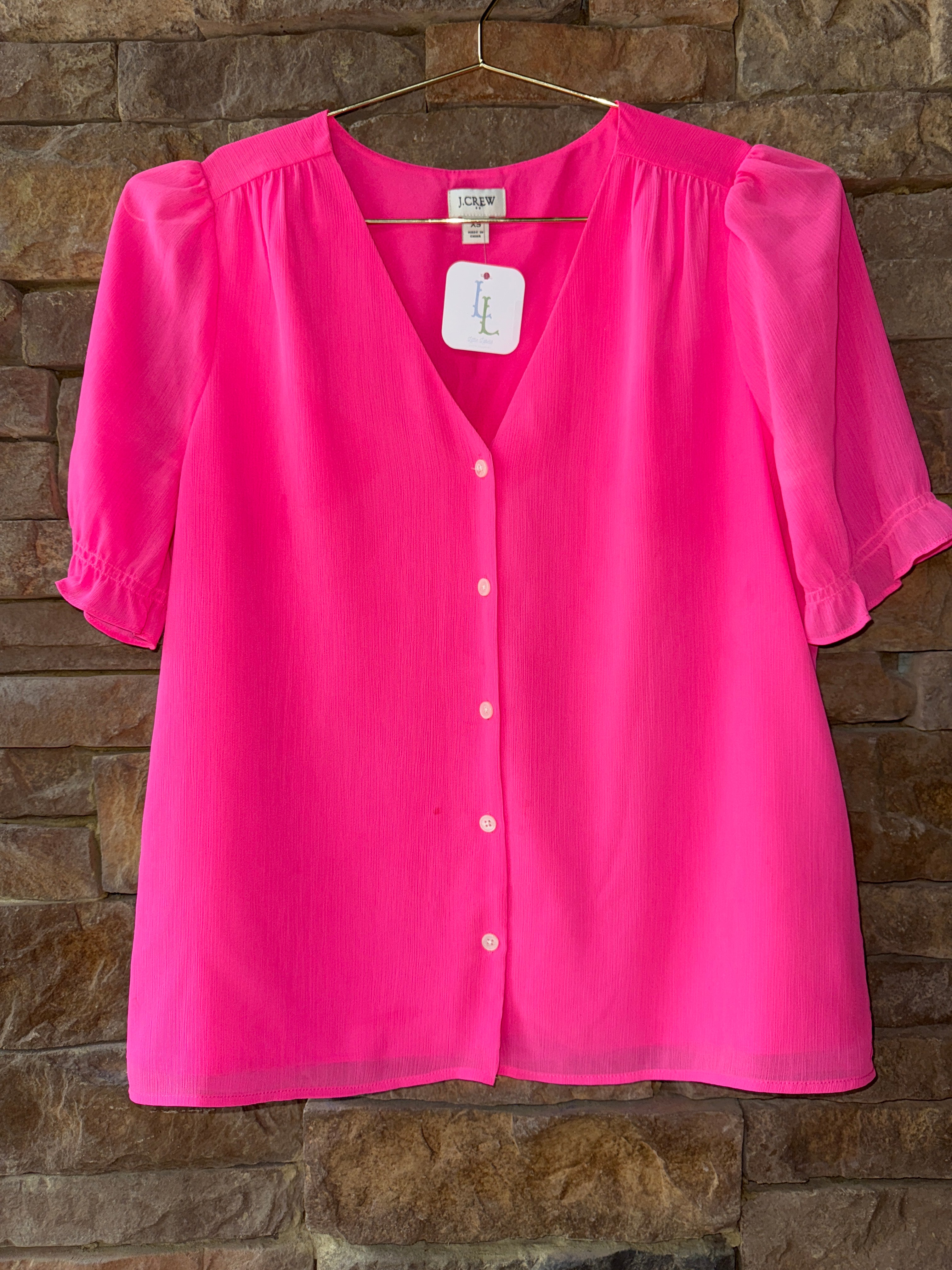 JCrew Hot Pink Button Down Blouse XS