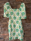 Joy Joy Puff Sleeve Fitted Dress Green Motiff S