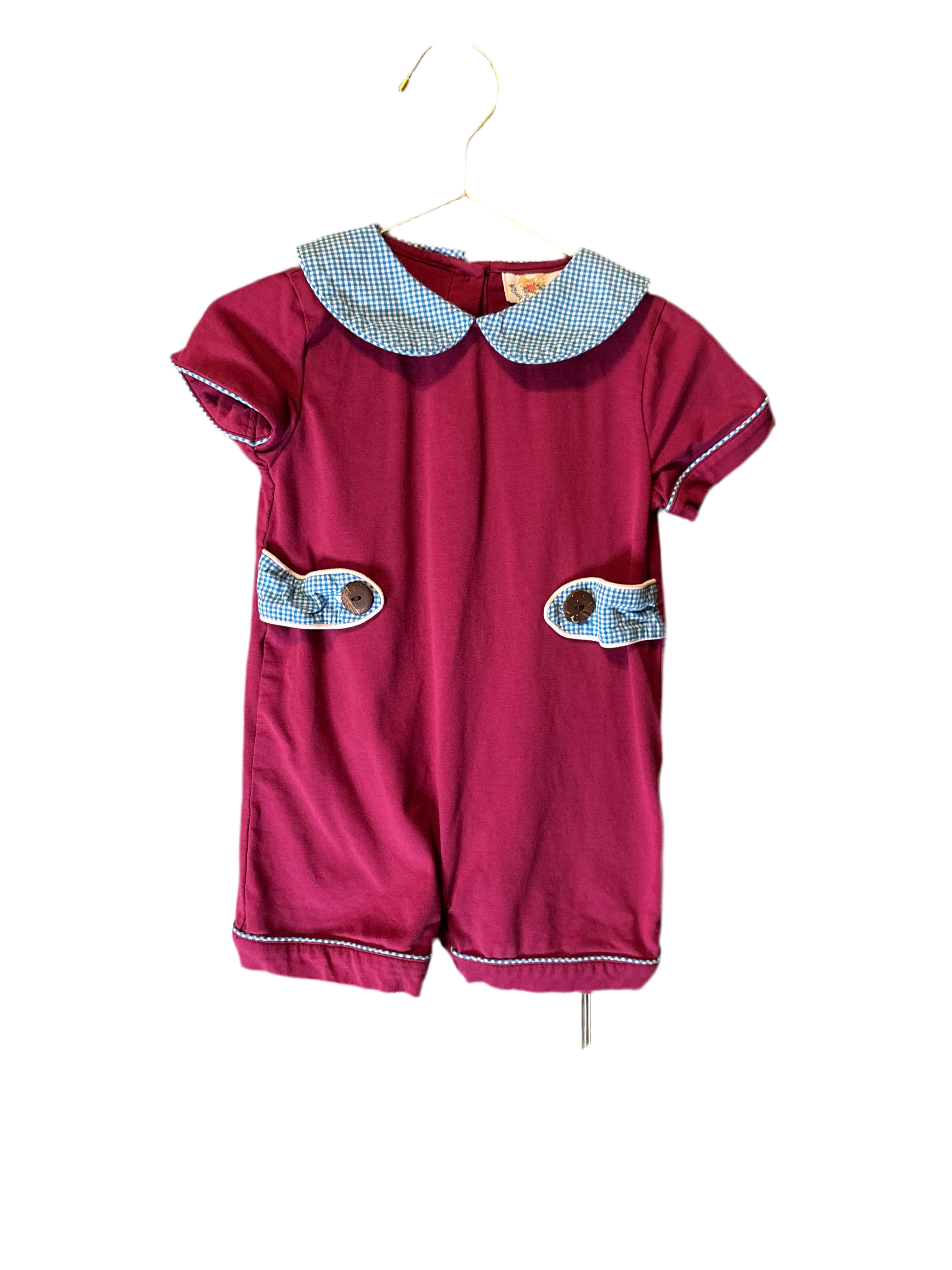 Busy Bee Smocks Romper - Gingham Collar 9M