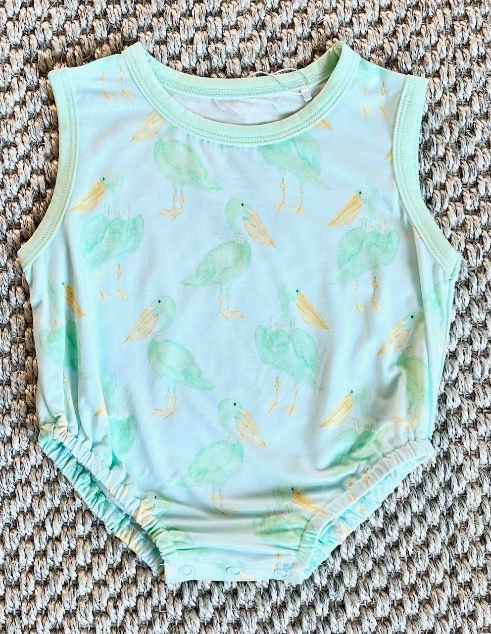 Mint Pelican Bubble Romper: 12-18M