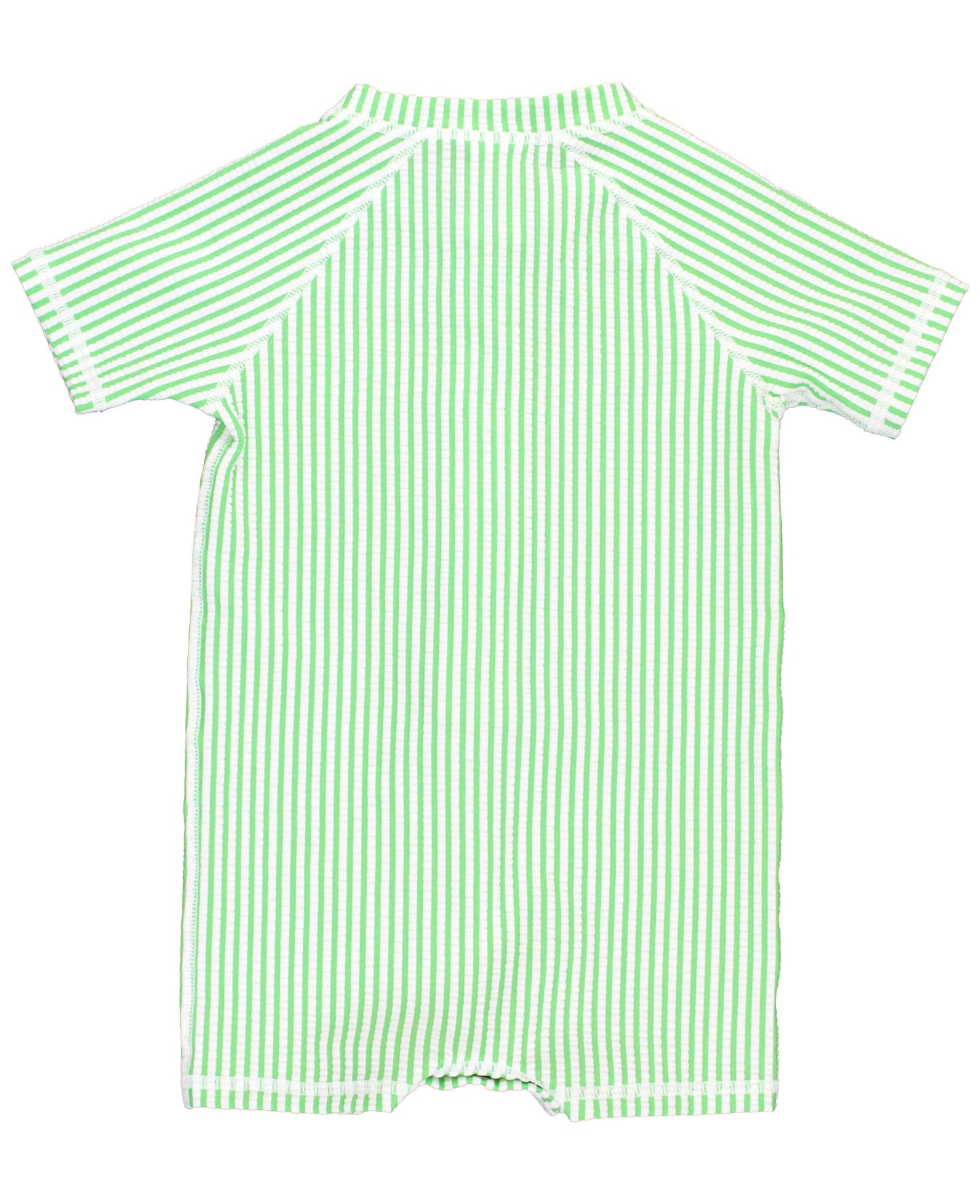 Spring Green Seersucker Short Sleeve One Piece Rash Guard Swimsuit