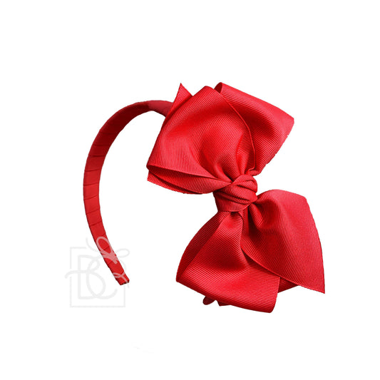 3/4" Hard Headband w/ 6" Grosgrain Bow w/ Euro Knot: Red
