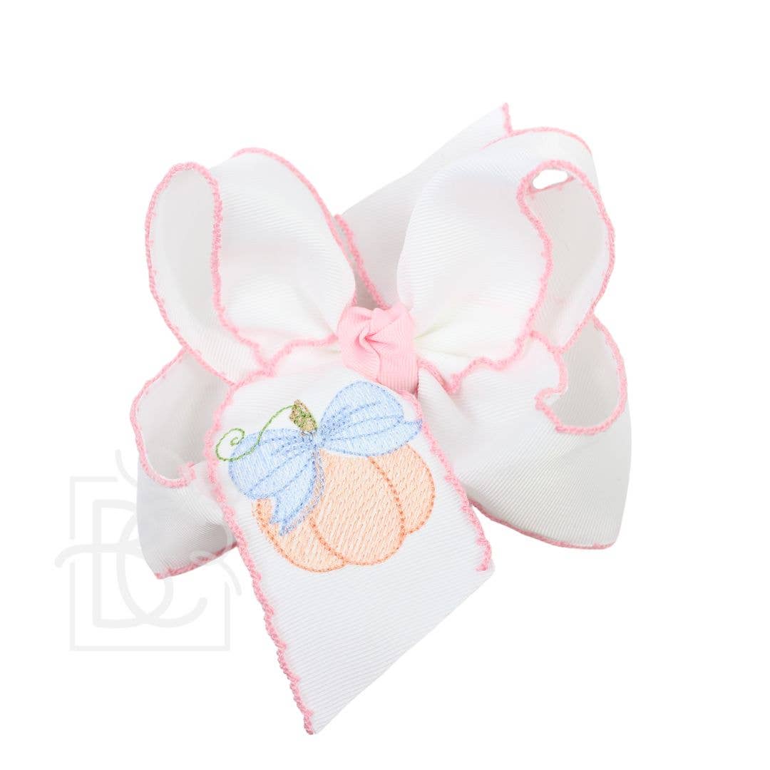 Embroidered Bow Pumpkin Crochet Edge Bow : 5.5" Huge