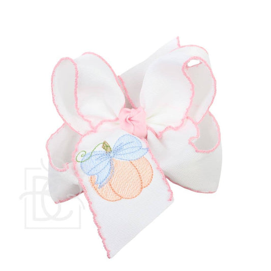 Embroidered Bow Pumpkin Crochet Edge Bow : 5.5" Huge