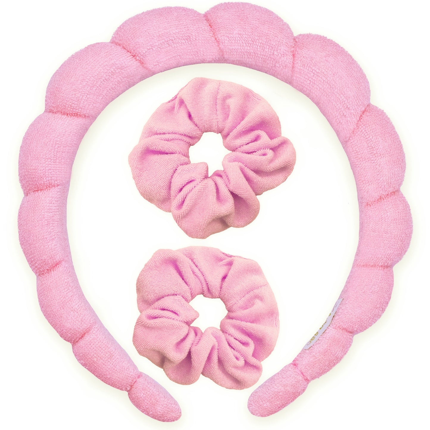 Spa Headband - Skincare Headband & Scrunchie Wristband Set: Hot Pink