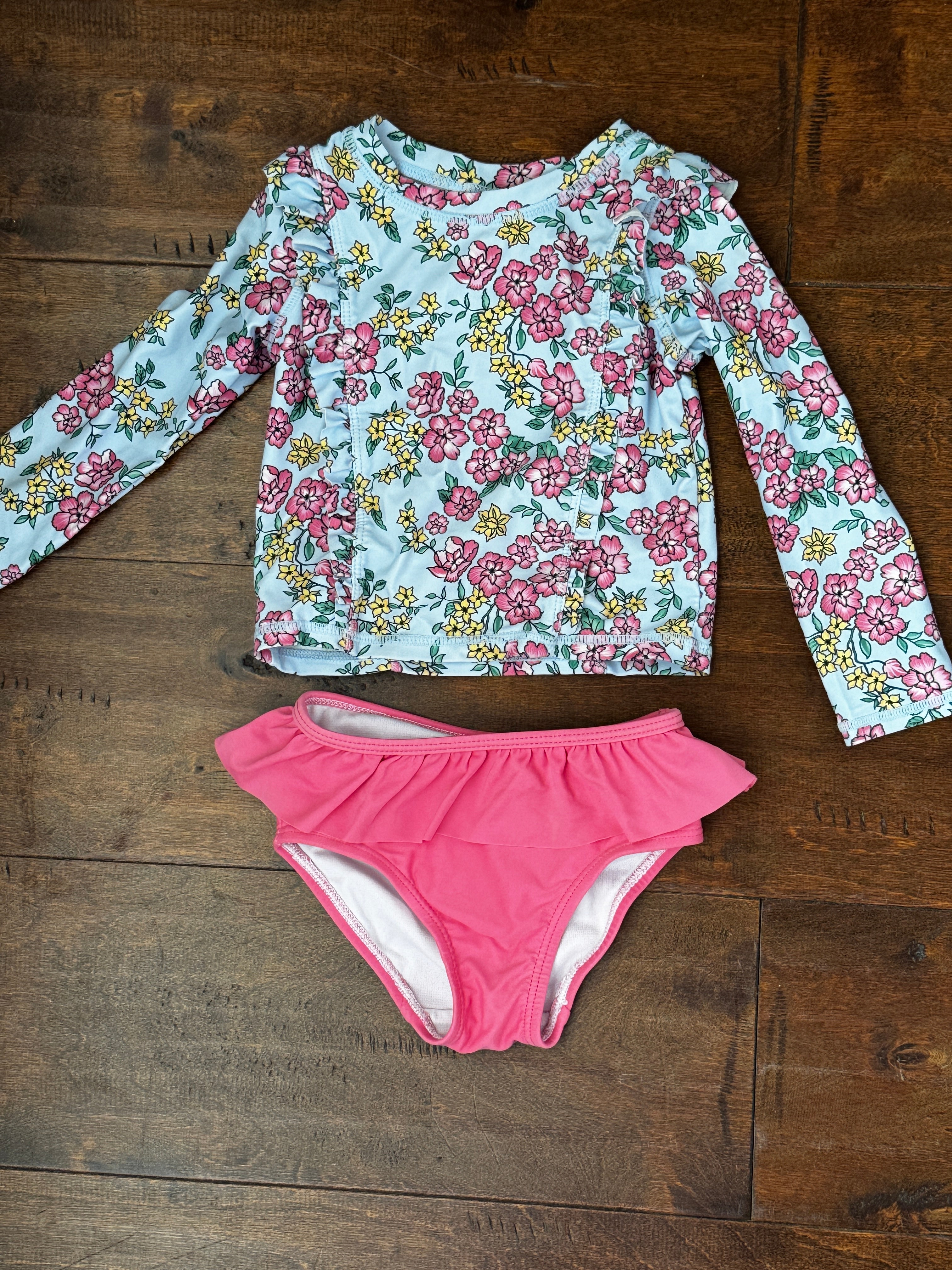 Ruffle Butts Floral LS Swim 2T