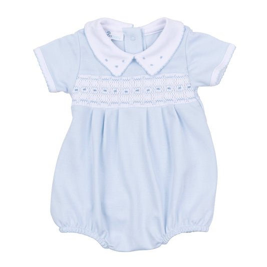 Landry Smocked Bubble - Light Blue